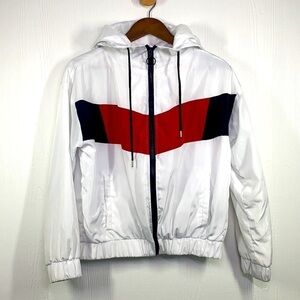 New Look- Y2K White Windbreaker Zip Up Size Medium